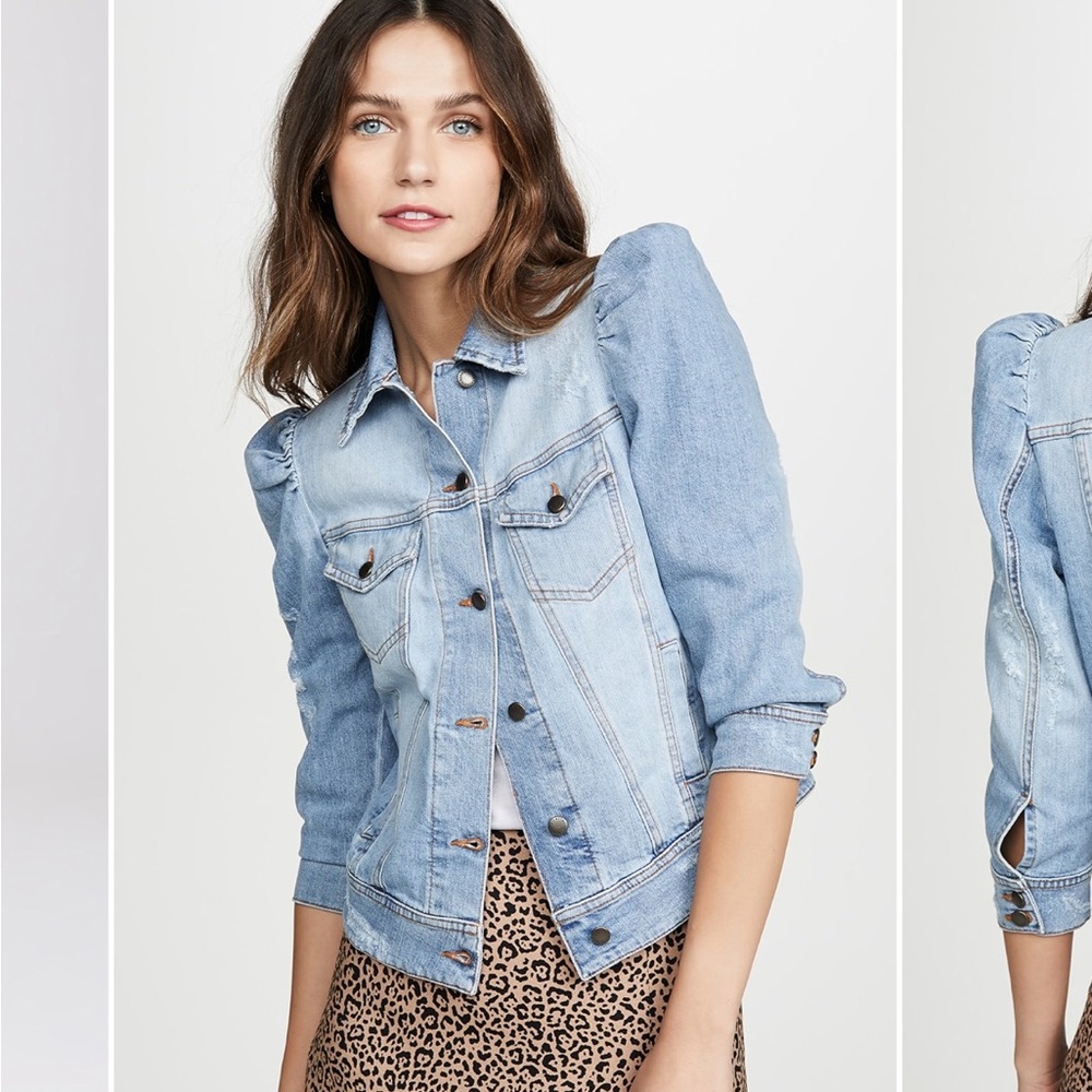 Retrofit puff sleeve Light Wash distressed Denim Jacket
